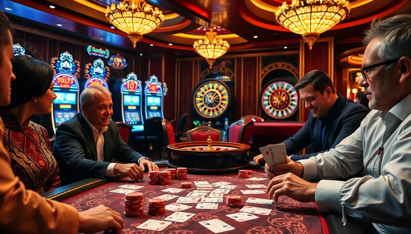 Berinteraksi dengan obraltoto di kasino mewah yang menampilkan poker dan mesin slot