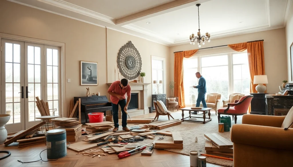 Transforming a space through home renovation with skilled craftsmen in action