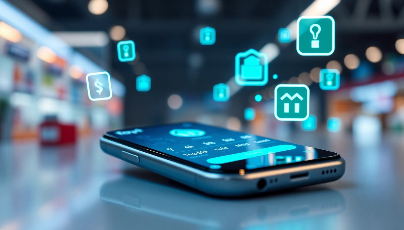 디지털 거래 아이콘이 표시된 스마트폰의 마이크로결제 인터페이스