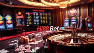 Players engaging in high-stakes gambling excitement at Hi88 Bet with vibrant casino visuals.