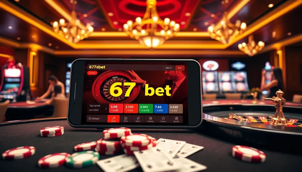 Engage with thrilling gameplay on the 67bet App while surrounded by vibrant casino elements.
