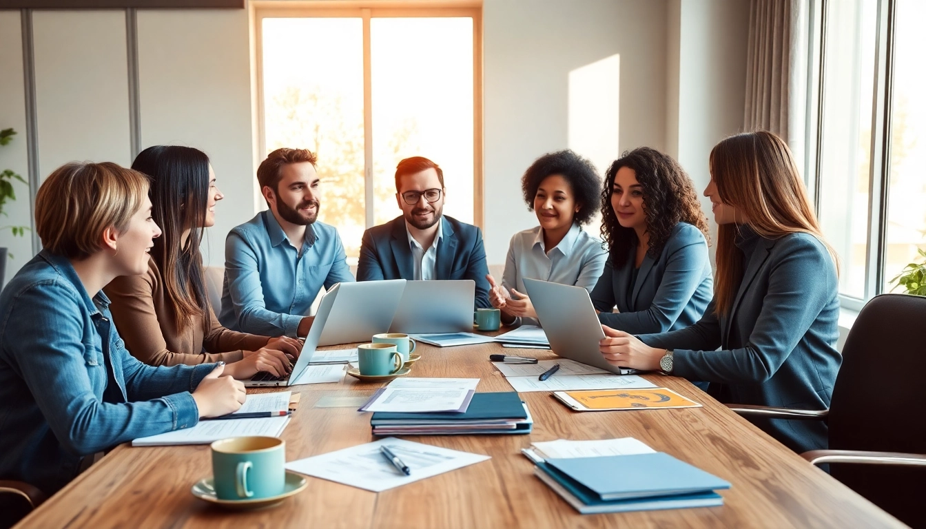 신용카드 현금화 전문가들이 회의하는 모습, 현대적인 사무실 환경에서 전략 논의.