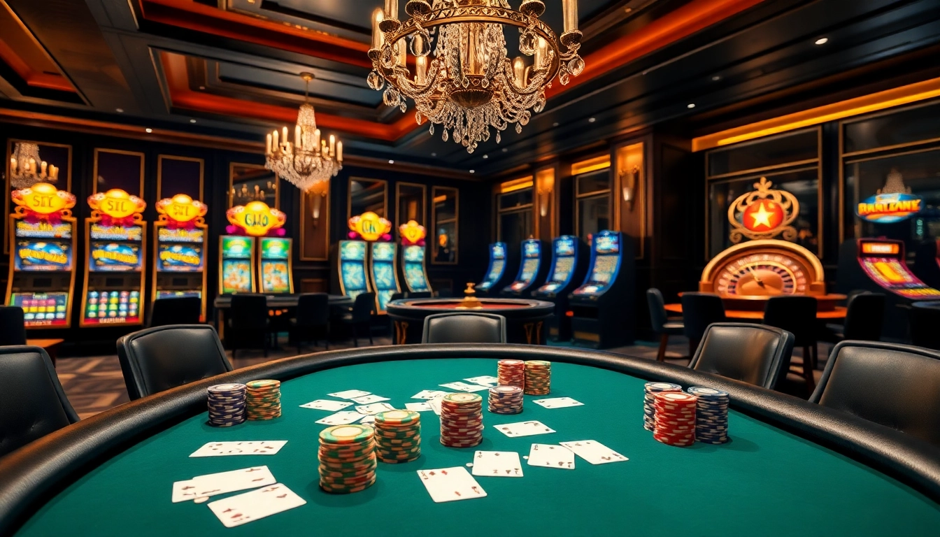 Kjc onl hosts a vibrant gambling experience with elegant poker tables and engaging slot machines.