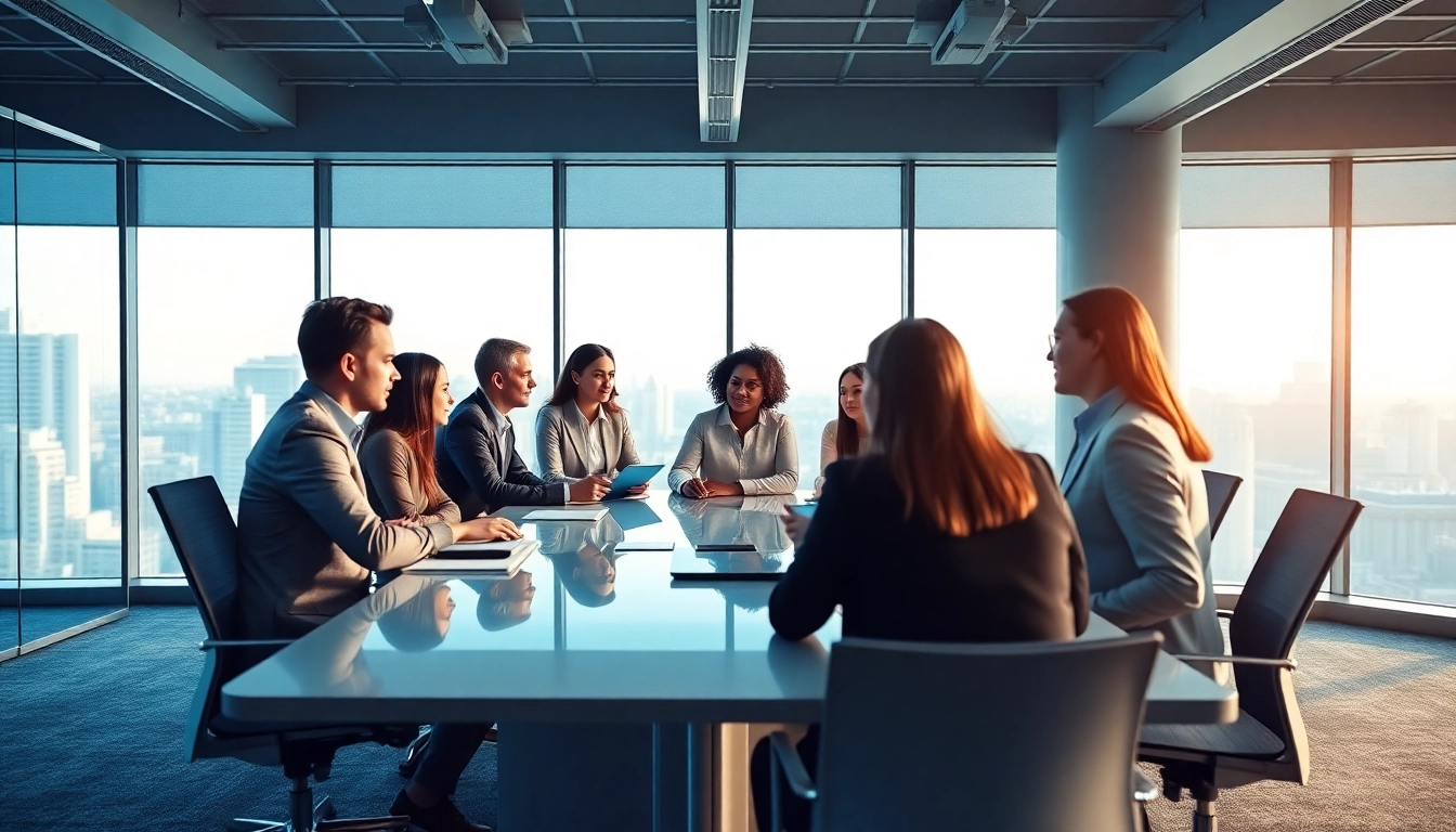 Collaborative business meeting showcasing strategies and innovative ideas in a modern setting.