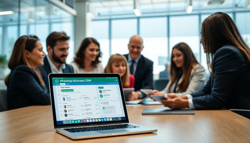 Enhance customer engagement using WhatsApp Business CRM in a modern office setting.