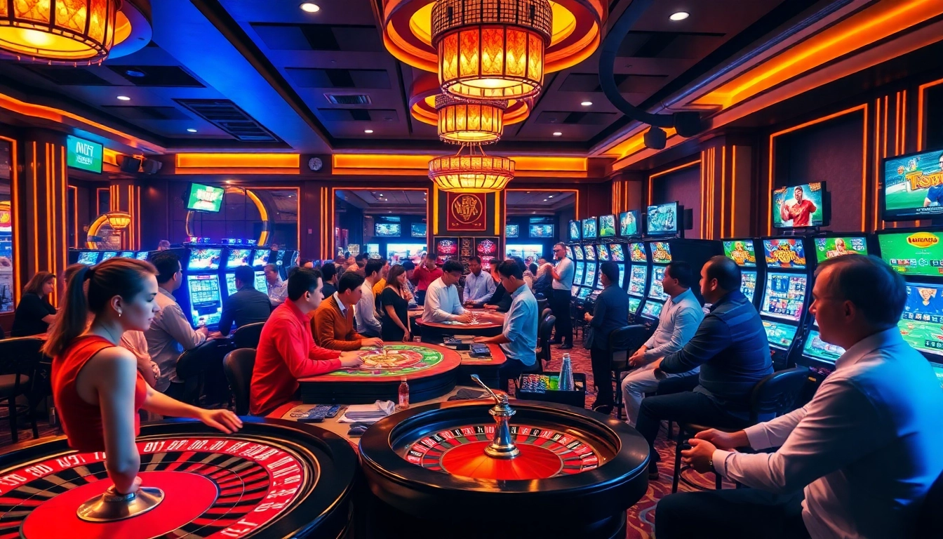 Experience the thrill of captivating gambling action while watching ดูบอลสด วันนี้ in this vibrant casino scene.