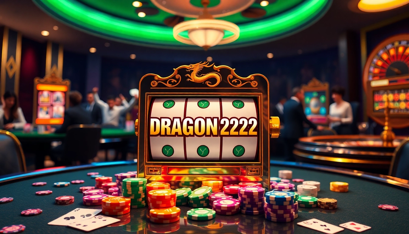 Action-packed slot gaming experience at DRAGON222 with vibrant casino elements and excitement.