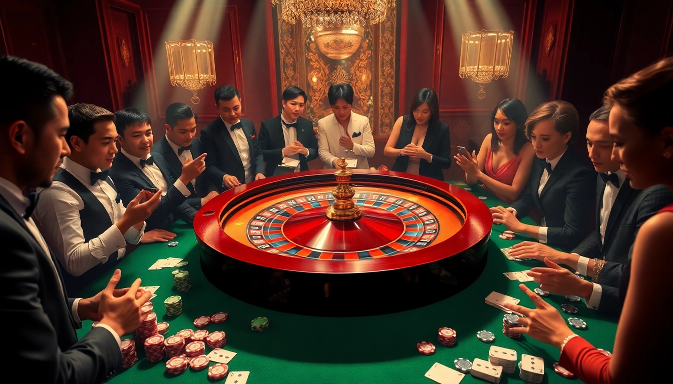 Place your bets at https://f168.ing/ with a stunning roulette table and vibrant casino atmosphere.