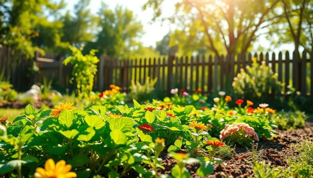 Engaging Gardening scene showcasing a vibrant vegetable patch and colorful flowers.