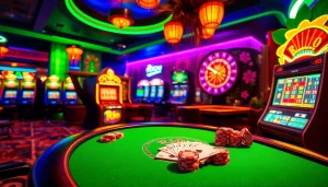 Rio-themed casino scene with vibrant poker tables and exciting slot machines.