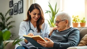 Engaging in home care austin tx with a compassionate caregiver assisting an elderly person happily.