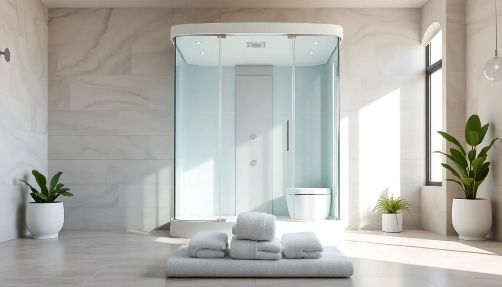 Installer une cabine de douche complete moderne avec parois en verre transparent dans une salle de bains élégante.