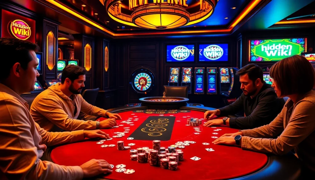 Engage with the hidden wiki's exclusive casino experience at a vibrant poker table.