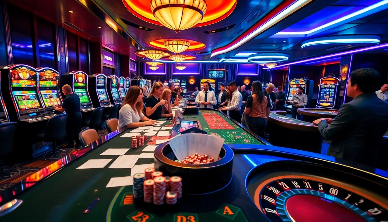 Cheerful gamblers enjoying PS99 thể thao in a vibrant casino atmosphere.