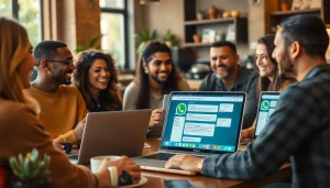 朋友们在温馨的咖啡馆享受 WhatsApp网页版，突出消息功能与温暖的联系。