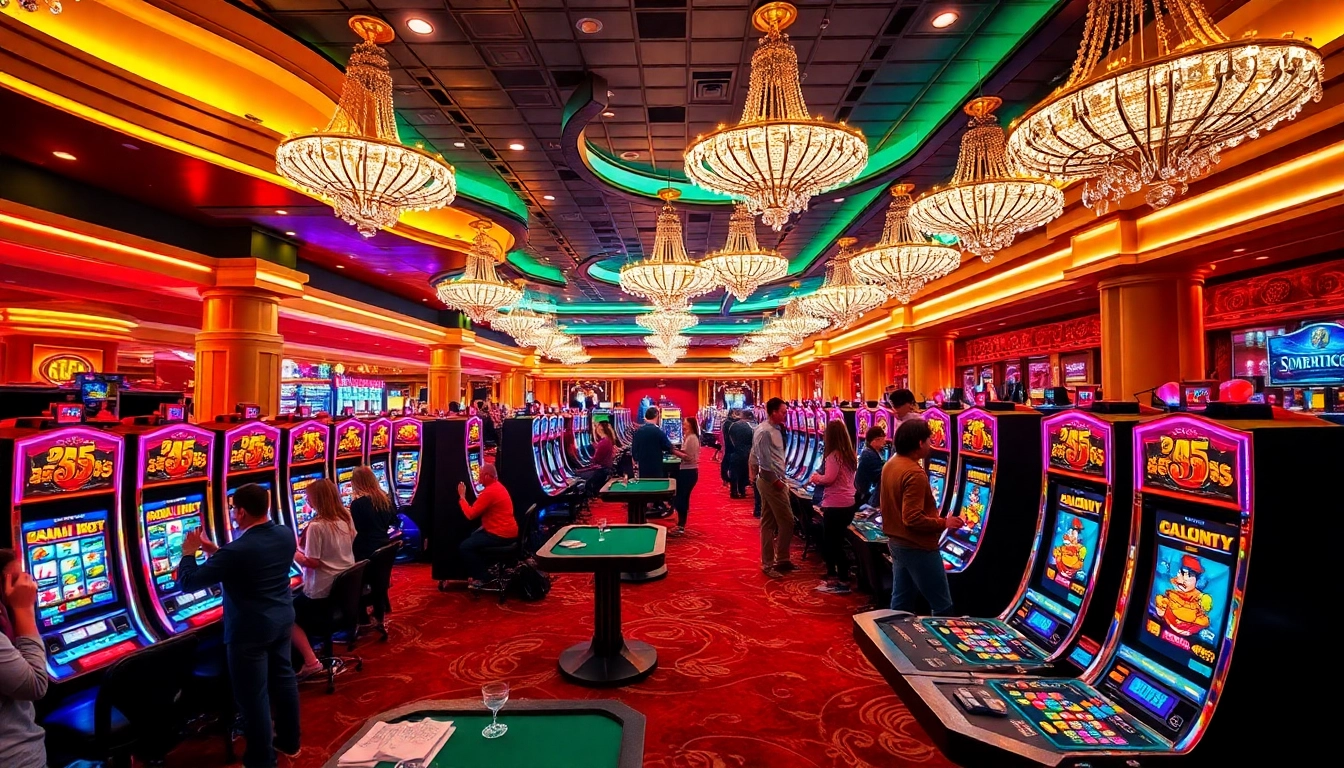 Players engaging with 365 slot machines in a luxurious casino atmosphere filled with excitement.