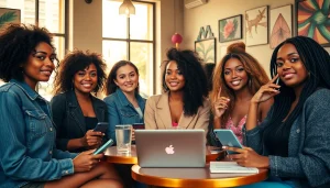 Vibrant urban scene with onlyfans models in my area enjoying a café atmosphere.