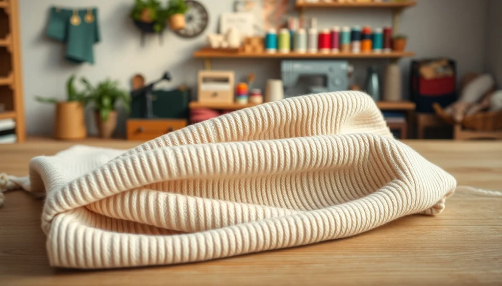 Ribcord stof in een warme ambachtelijke studio, met een focus op de zachte textuur.