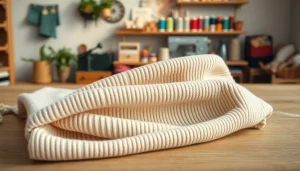 Ribcord stof in een warme ambachtelijke studio, met een focus op de zachte textuur.