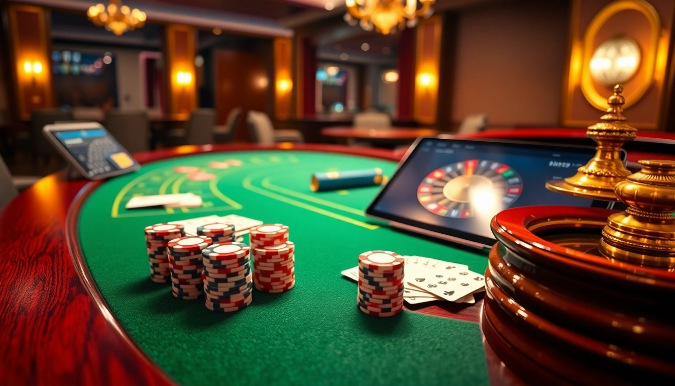Experience the thrill of 6L777 Login with elegant casino visuals showcasing poker chips and roulette.