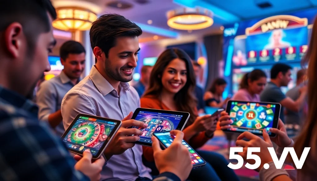 Players engaging with diverse games on 55VV, showcasing immersive online betting experiences.