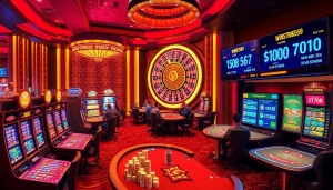 Winstrike69 players celebrating a jackpot win at an exciting casino scene