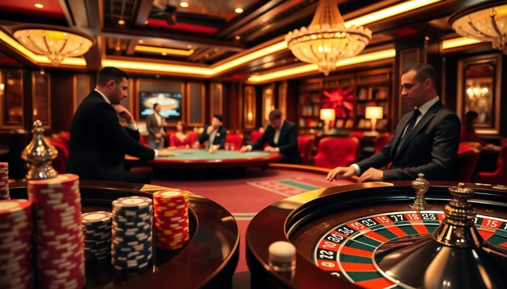 Action-packed scene of a casino showcasing hidden wiki onion service elements with poker and roulette.