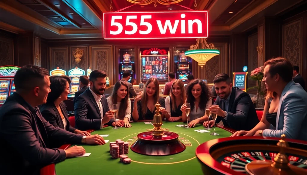 Experience the thrill of 555win at a luxurious casino table with vibrant games.