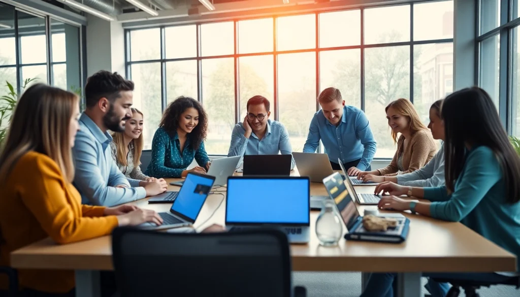 Marketing Agency professionals brainstorming creatively in a modern office.