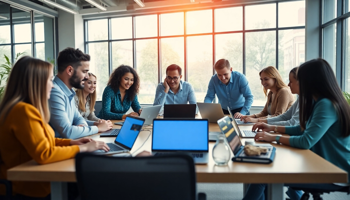 Marketing Agency professionals brainstorming creatively in a modern office.
