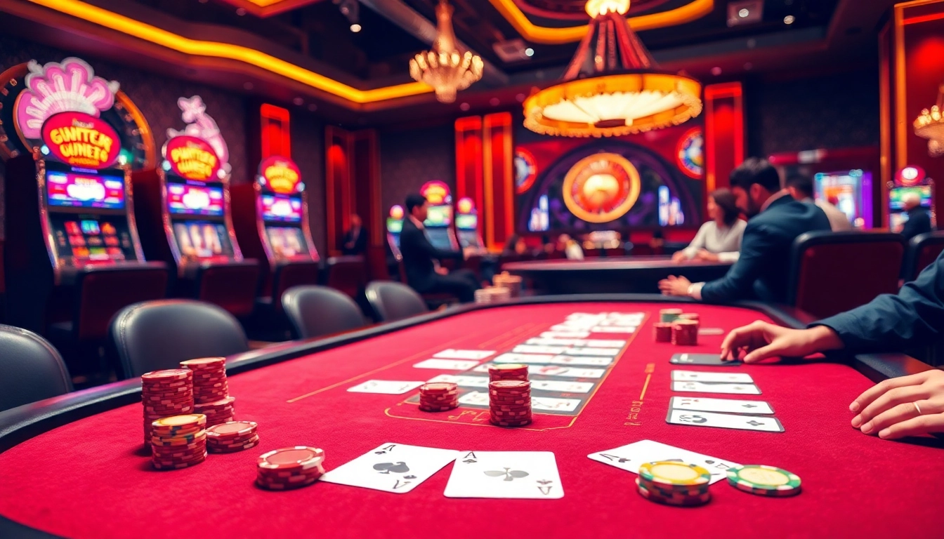 Exciting poker action at https://lc88.jpn.com/, showcasing luxurious casino elements and vibrant gameplay.