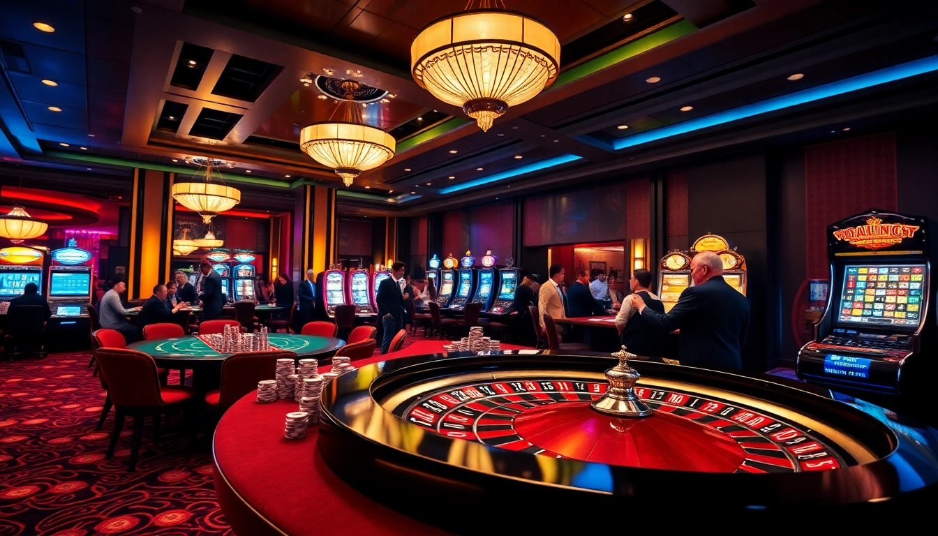 Experience the thrill of gambling at https://thabet77.org/ with vibrant casino visuals showcasing spinning roulette wheels.