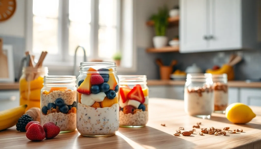 Brightly colored mason jar breakfasts at https://masonjarbreakfast.com inviting healthy eating.