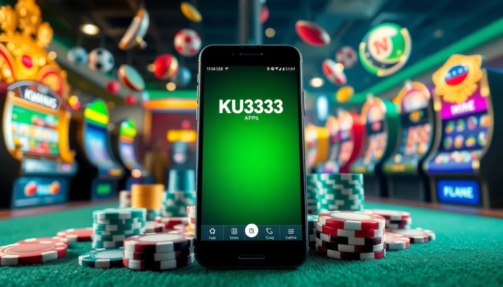 Giao diện hấp dẫn của ứng dụng KU3933 được trình chiếu trên điện thoại thông minh với các yếu tố trò chơi, mời người dùng tham gia vào sự phấn khích.