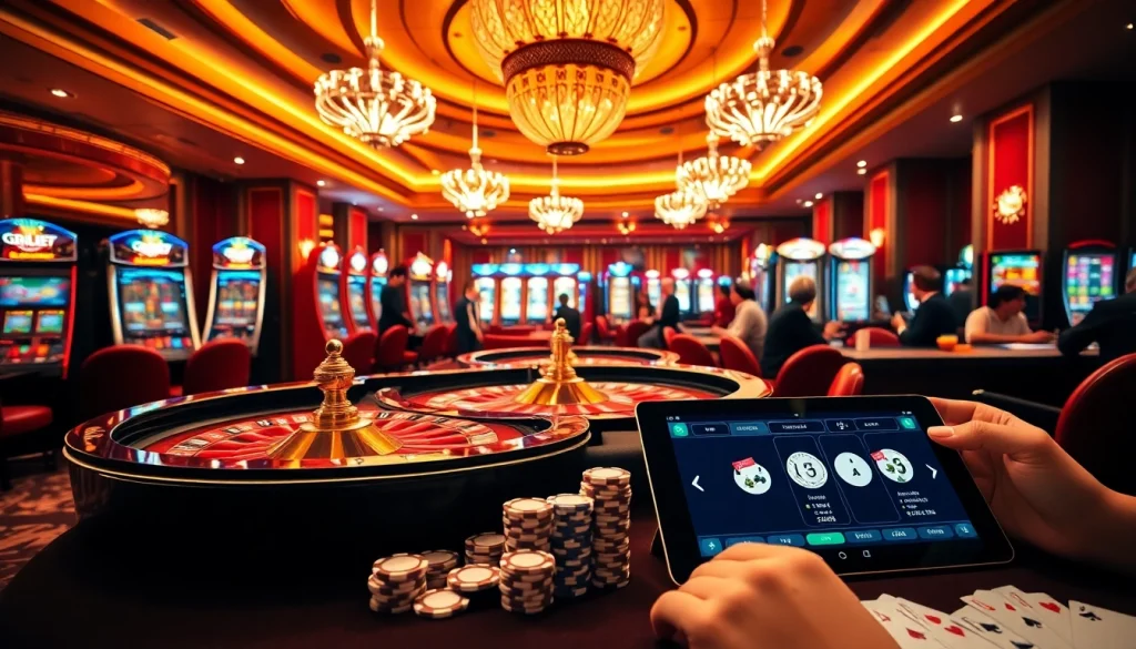 Experience the thrill of BDTK666 at an elegant casino, showcasing roulette and poker action.