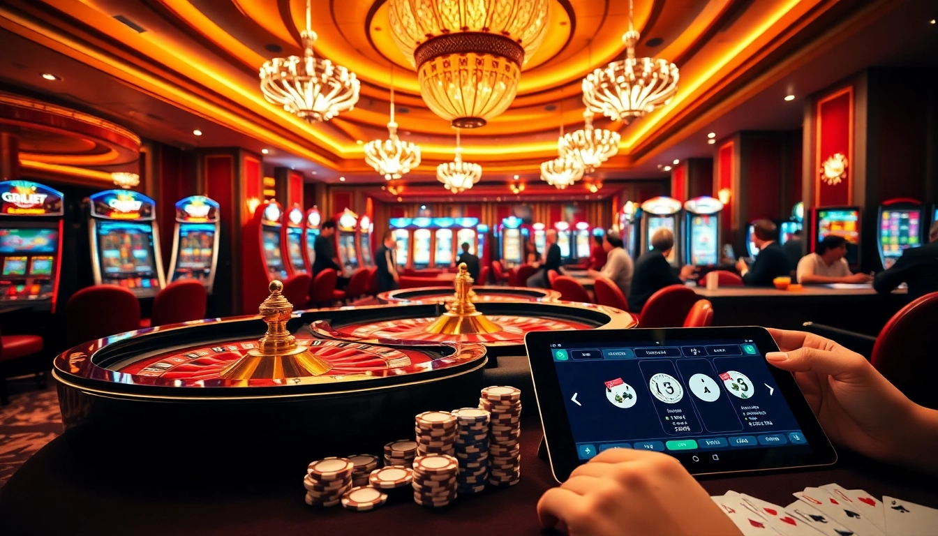 Experience the thrill of BDTK666 at an elegant casino, showcasing roulette and poker action.