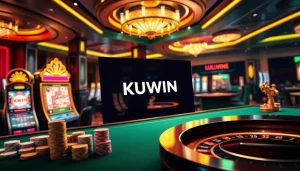Kuwin casino scene showcasing vibrant poker chips and roulette wheels for thrilling gameplay.