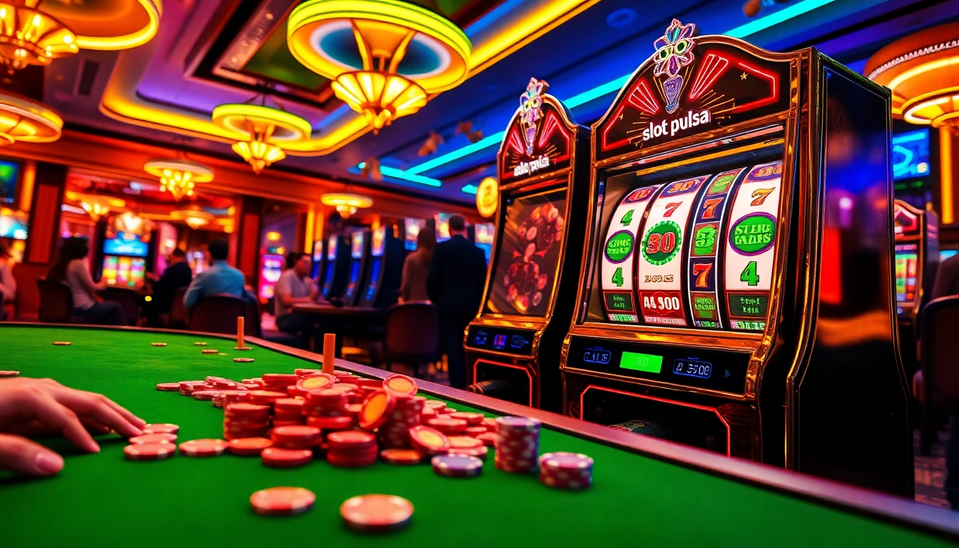 Spin the slot pulsa machine for thrilling wins in this luxurious casino scene.