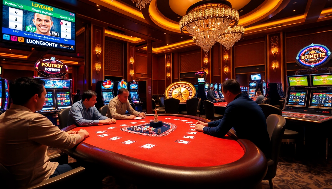 Live football betting excitement on luongsontv at a luxurious casino table.