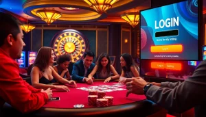 Experience the excitement of login at a luxurious casino poker table with vibrant gameplay.