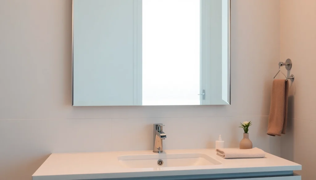 Showcasing an elegant bathroom mirror above a modern vanity, reflecting stylish decor.
