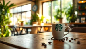 스타벅스 기프티콘이 놓인 아늑한 커피숍 테이블 모습