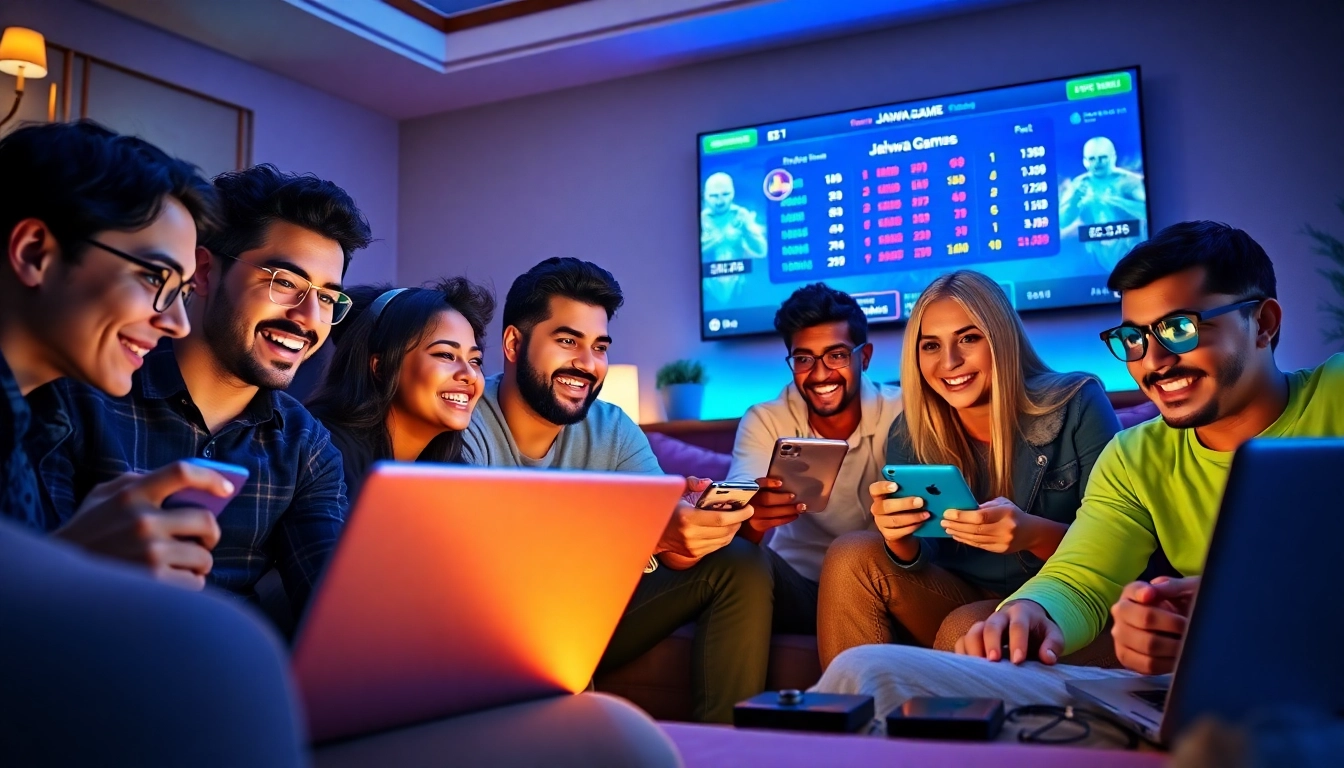 Engaged players accessing the Jalwa game login on various devices, showcasing an exciting online gaming atmosphere.
