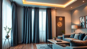 Verduisterende gordijnen in een moderne woonkamer die luxe en privacy bieden.