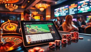 Engaging sportsbook experience with bettors analyzing game odds and placing wagers