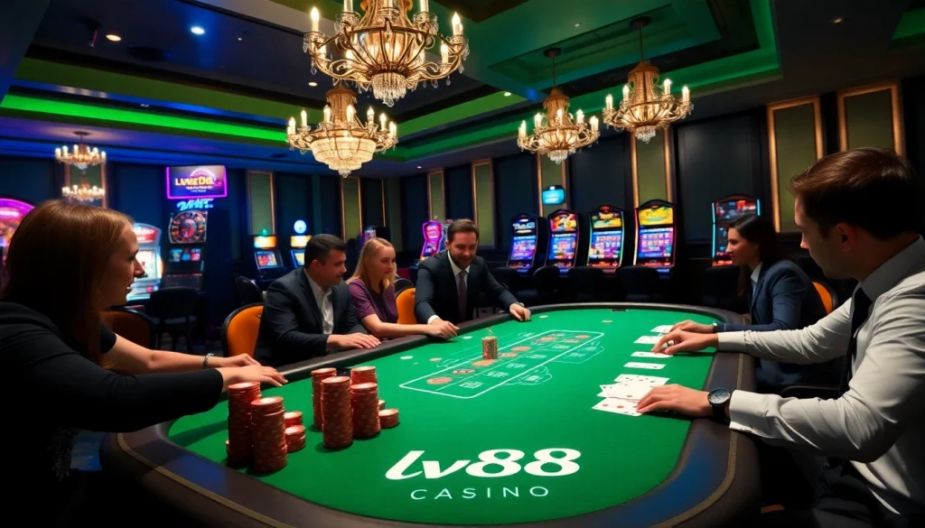 Experience the excitement of the lv88 casino with vibrant gaming tables and thrilling players.