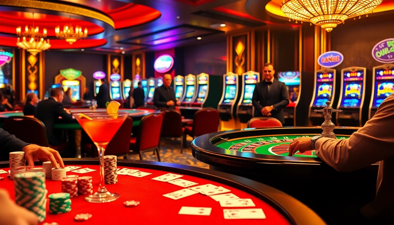 Experience the thrill of topclub gaming at a luxurious casino with vibrant poker and roulette action.