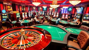 Players enjoying a lively casino experience at New88bet.us with poker tables and roulette.