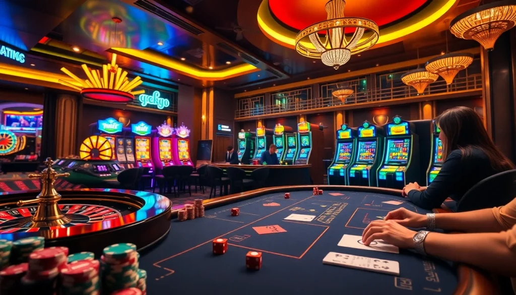 Experience the thrill of Nhà cái MV66 with a lively casino scene featuring roulette and poker games.