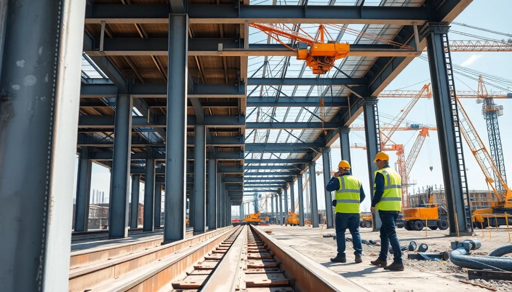 Visualize structural steel installation showcasing teamwork and construction dynamics.